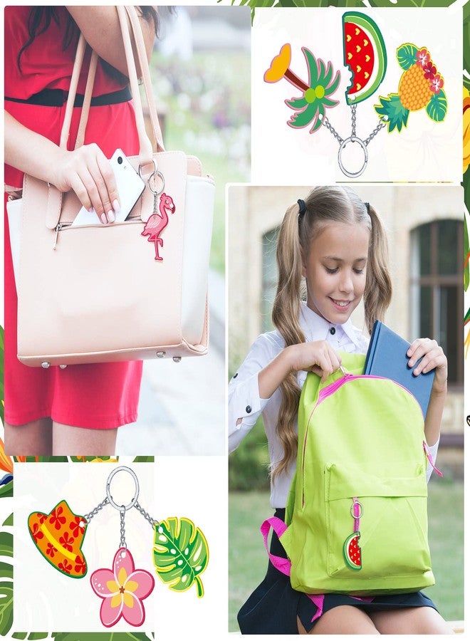 Janmercy 36 Pieces Hawaiian Luau Party Favors Summer Flamingo Pineapple Beach Keychain Tropical Hawaiian Key Ring for Kids Summer Theme Luau Key Ring Party Favor Supplies, 12 Styles (Lovely) - Image 5