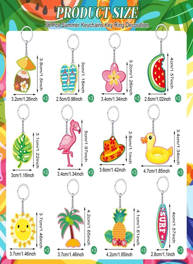 Janmercy 36 Pieces Hawaiian Luau Party Favors Summer Flamingo Pineapple Beach Keychain Tropical Hawaiian Key Ring for Kids Summer Theme Luau Key Ring Party Favor Supplies, 12 Styles (Lovely) - Image 2