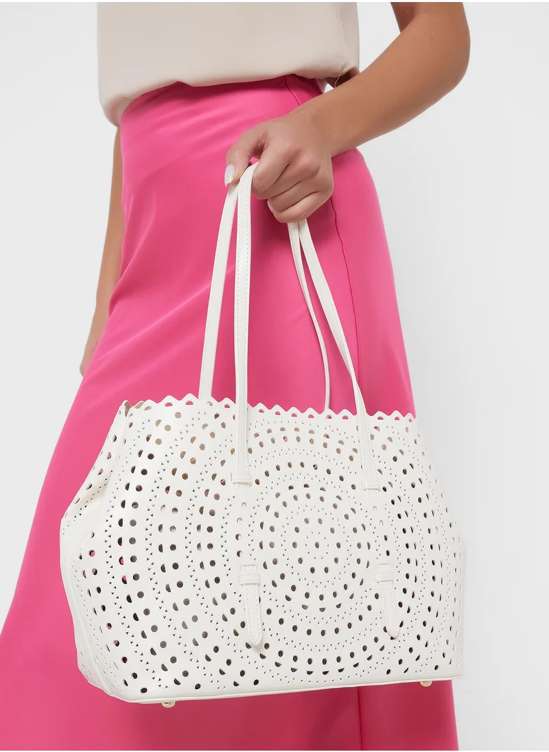 ELLA 2 In 1 Laser Cut Out Tote Bag With Pouch