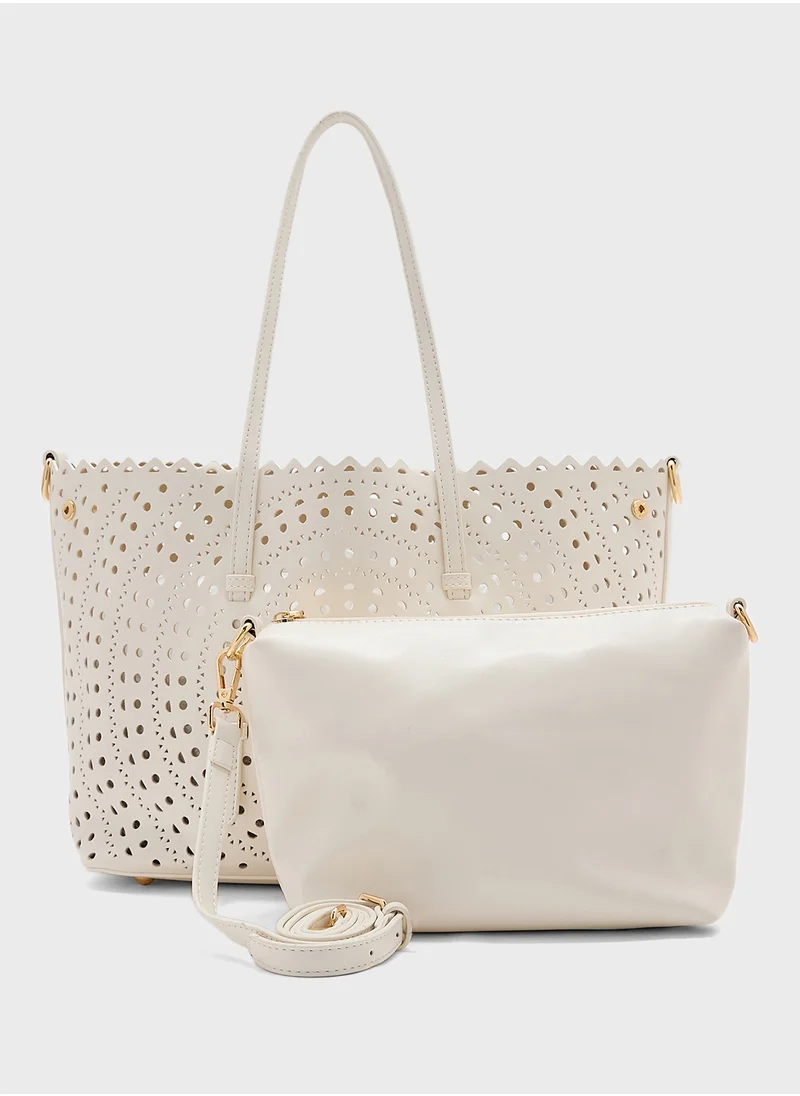 ELLA 2 In 1 Laser Cut Out Tote Bag With Pouch