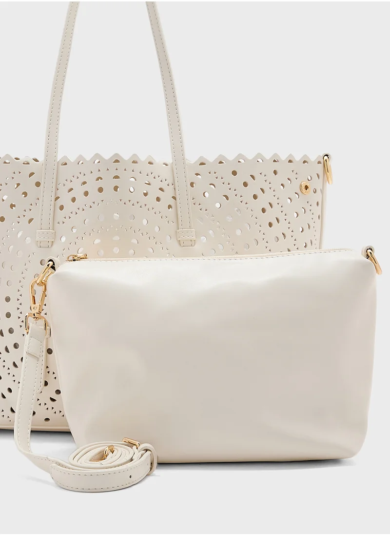 ELLA 2 In 1 Laser Cut Out Tote Bag With Pouch