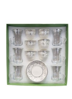AL OSTORAH Legend Luxury Cup Serving Set 18 Pieces Glass Tea Cups and Porcelain Coffee Cups 