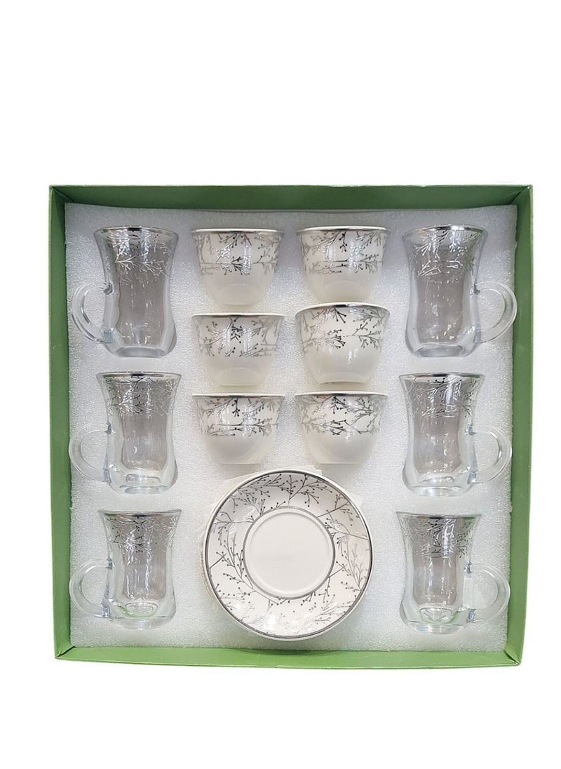 AL OSTORAH - Legend Luxury Cup Serving Set 18 Pieces Glass Tea Cups and Porcelain Coffee Cups - Image 1