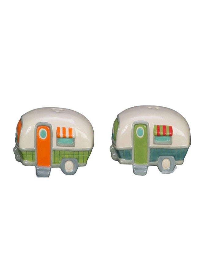Beachcombers Ceramic Salt and Pepper Camper Design Shaker Matching Set 2" x 6.25" Coastal Beach Mountain Summer House Camping RV Kitchen Decor Decoration Cream - Image 1