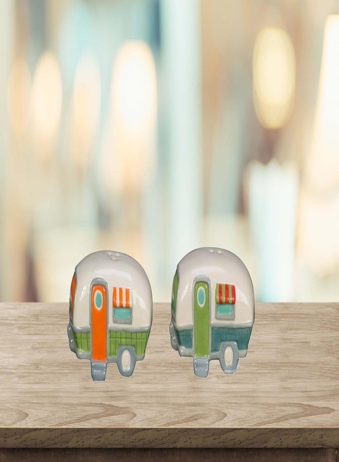 Beachcombers Ceramic Salt and Pepper Camper Design Shaker Matching Set 2" x 6.25" Coastal Beach Mountain Summer House Camping RV Kitchen Decor Decoration Cream - Image 4