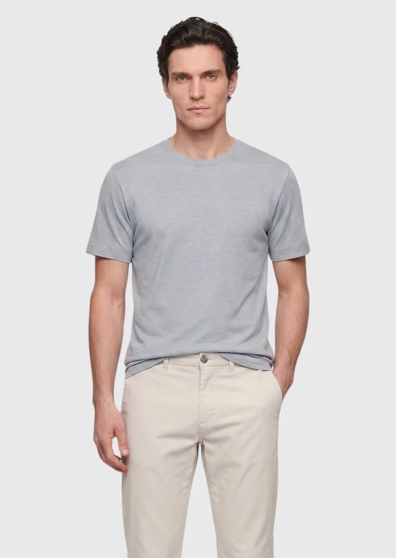 Ramsey Grey Plain Silk Blended T-Shirt