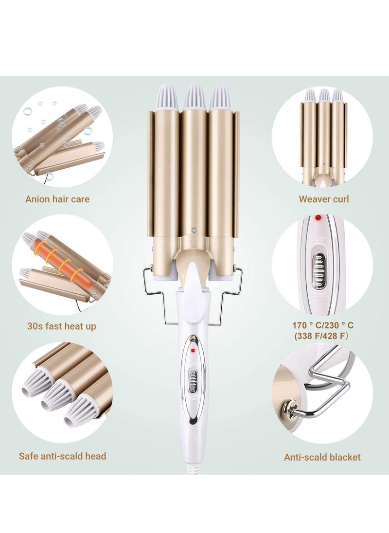 ELTRAZONE 3 Barrel Curling Iron Wand Hair Waver Curler Iron, 1 Inch (25mm) Ceramic Tourmaline Triple Barrels, Crimper Hair Iron Hair Waving Styling Tool for Deep Waves  - Image 5