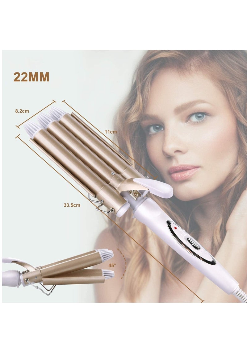 ELTRAZONE 3 Barrel Curling Iron Wand Hair Waver Curler Iron, 1 Inch (25mm) Ceramic Tourmaline Triple Barrels, Crimper Hair Iron Hair Waving Styling Tool for Deep Waves  - Image 3