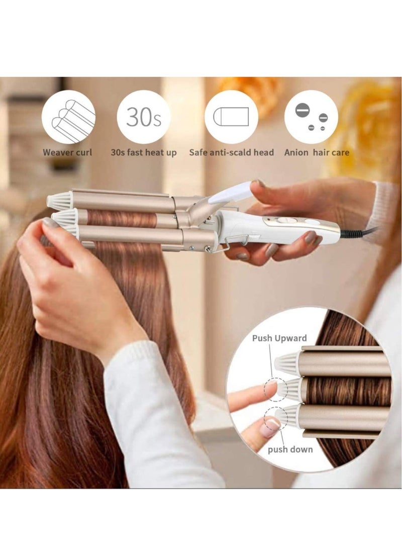 ELTRAZONE 3 Barrel Curling Iron Wand Hair Waver Curler Iron, 1 Inch (25mm) Ceramic Tourmaline Triple Barrels, Crimper Hair Iron Hair Waving Styling Tool for Deep Waves  - Image 2