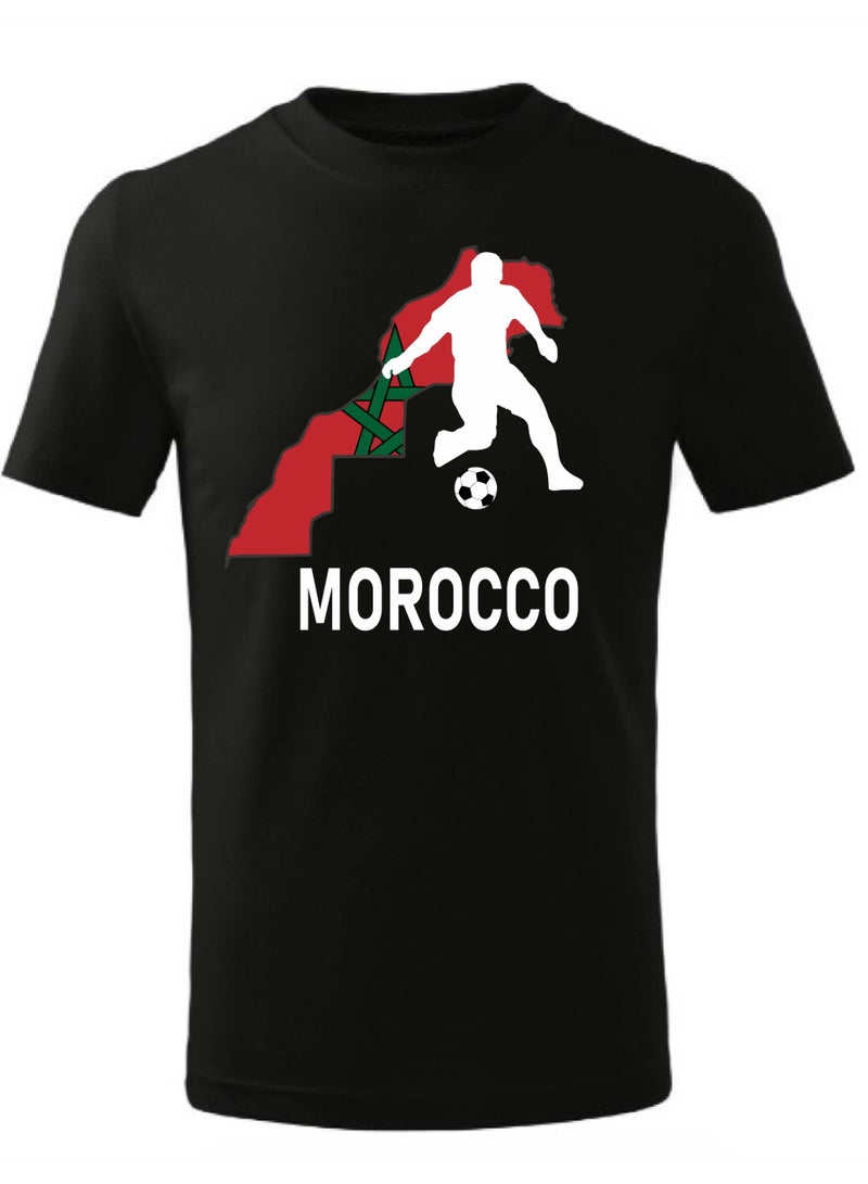 Morocco Football Team World Fans printed T shirts Supporting The Team Football Team Jersey T shirts For Men | Women | Kids to win the cup (Black)  - Image 1