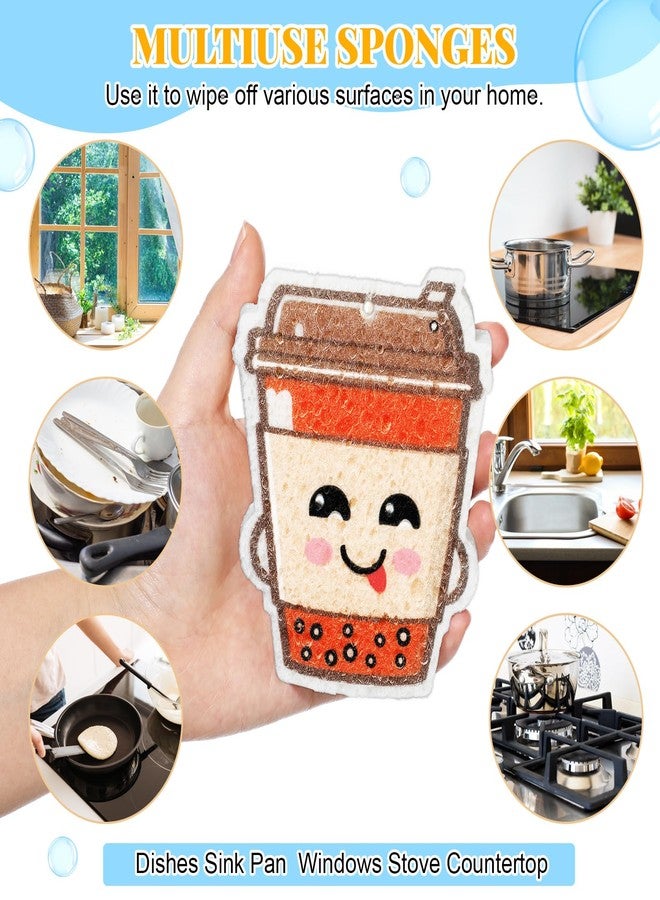 Newtay 8 Pack Cute Kitchen Sponges Dish Set Compressed Non-Scratch Reusable Kitchen Cleaning Household Sponges for Dishes, Pans, Kitchen, Fruit, Plate, Bathroom(Bubble Tea) - Image 5