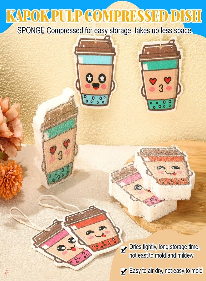 Newtay 8 Pack Cute Kitchen Sponges Dish Set Compressed Non-Scratch Reusable Kitchen Cleaning Household Sponges for Dishes, Pans, Kitchen, Fruit, Plate, Bathroom(Bubble Tea) - Image 4