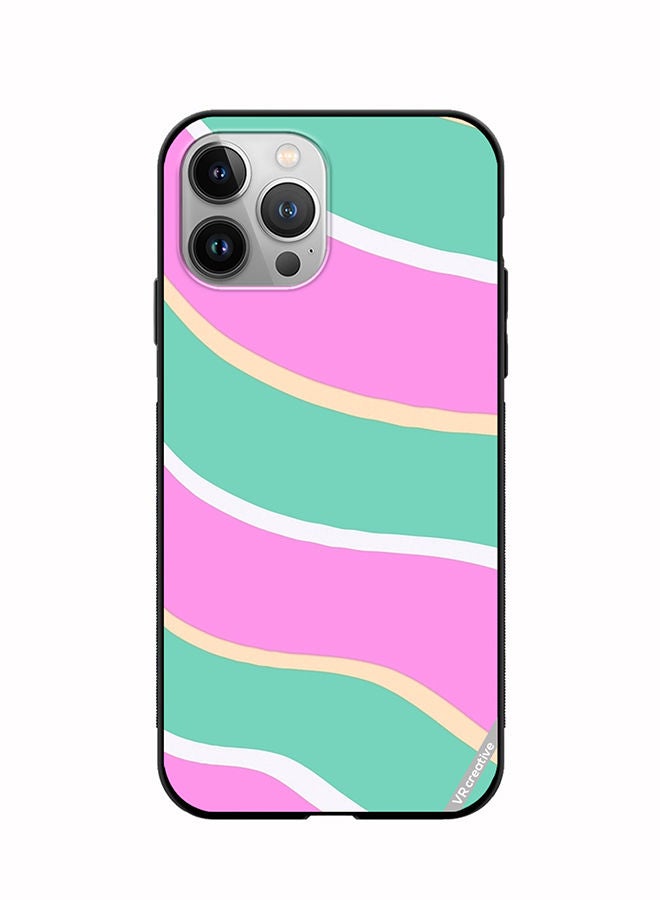 VR CREATIVE Protective Case Cover For Apple iPhone 12 Pro Max Diagonal Groovy Liquid Swirl Stripe Pattern In Green, Purple, And Pink Color Design Multicolour - Image 1