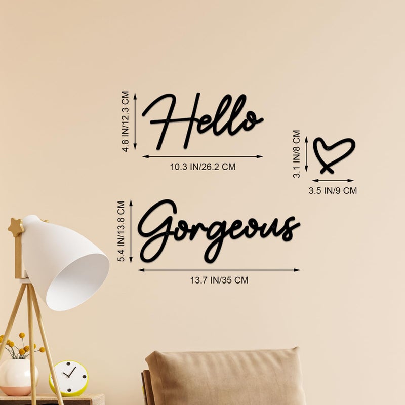 ESTART Hello Gorgeous Metal Wall Art Decor Black Modern Hello Gorgeous Signs Farmhouse Metal Wall Art Hanging Decoration for Home Bathroom Living Room Bedroom Office Hotel Wall Decoration (Black) - Image 3