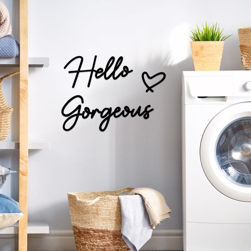 ESTART Hello Gorgeous Metal Wall Art Decor Black Modern Hello Gorgeous Signs Farmhouse Metal Wall Art Hanging Decoration for Home Bathroom Living Room Bedroom Office Hotel Wall Decoration (Black) - Image 2