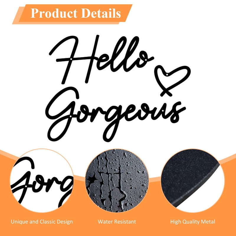 ESTART Hello Gorgeous Metal Wall Art Decor Black Modern Hello Gorgeous Signs Farmhouse Metal Wall Art Hanging Decoration for Home Bathroom Living Room Bedroom Office Hotel Wall Decoration (Black) - Image 4