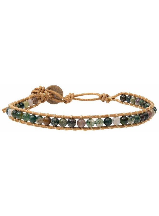 88 INFINITYEE888 Infinityee Ankle Bracelet Woven Light Brown Leather Vintage Handmade Hippie Bohemian Gypsy Boho Unisex Anklet for Men, Women, Teen Girls (Jasper stone), 10 inches, Stone - Image 1