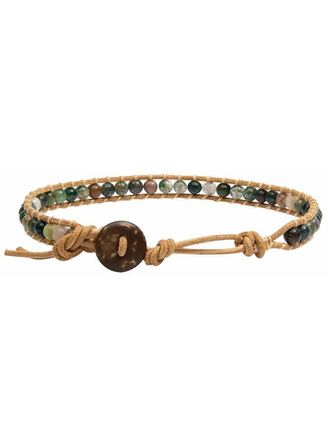 88 INFINITYEE888 Infinityee Ankle Bracelet Woven Light Brown Leather Vintage Handmade Hippie Bohemian Gypsy Boho Unisex Anklet for Men, Women, Teen Girls (Jasper stone), 10 inches, Stone - Image 2