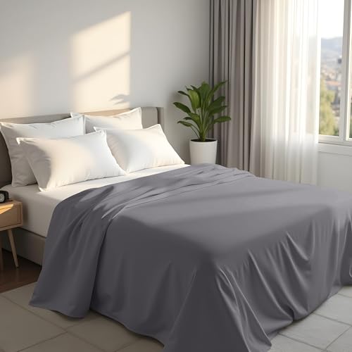 Utopia Bedding  Flat Sheet Super King Size  Easy Care Soft Brushed Polyester  Microfiber Fabric  Wrinkle Shrinkage and Fade Resistant  Grey