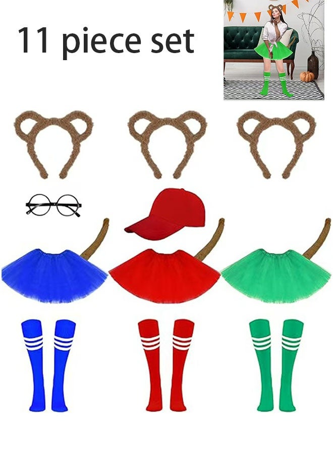 Yolyoo 11 piece chipmunk costume set includes chipmunk ears, headband, tail tutu, black round glasses and knee socks and a hat for teens adult Halloween party animal costume accessories - Image 1