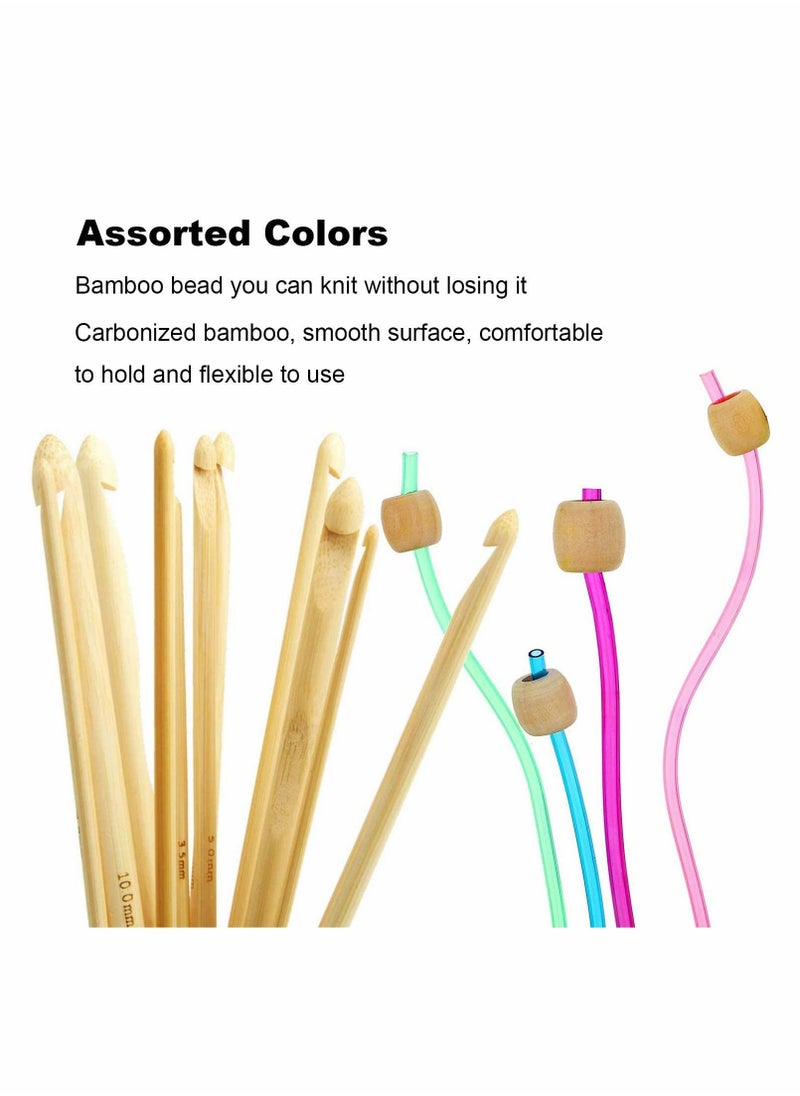 Y&D 23 PCS Crochet Hook Set, 11 Tunisian Afghan Aluminum Knitting Needles Set (2mm to 8mm), 12 Bead Carbonized Bamboo Needle Hook, Sweater Kits for Beginners  - Image 2