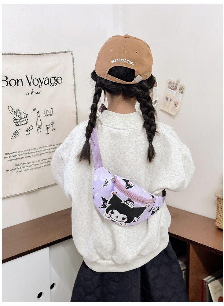 Sanrio Kuromi Pattern Kids' Breathable Anti-Theft Crossbody Bag - Lightweight Cartoon Print Sport Chest Bag, Mini Waist Pack for School Students - Image 3
