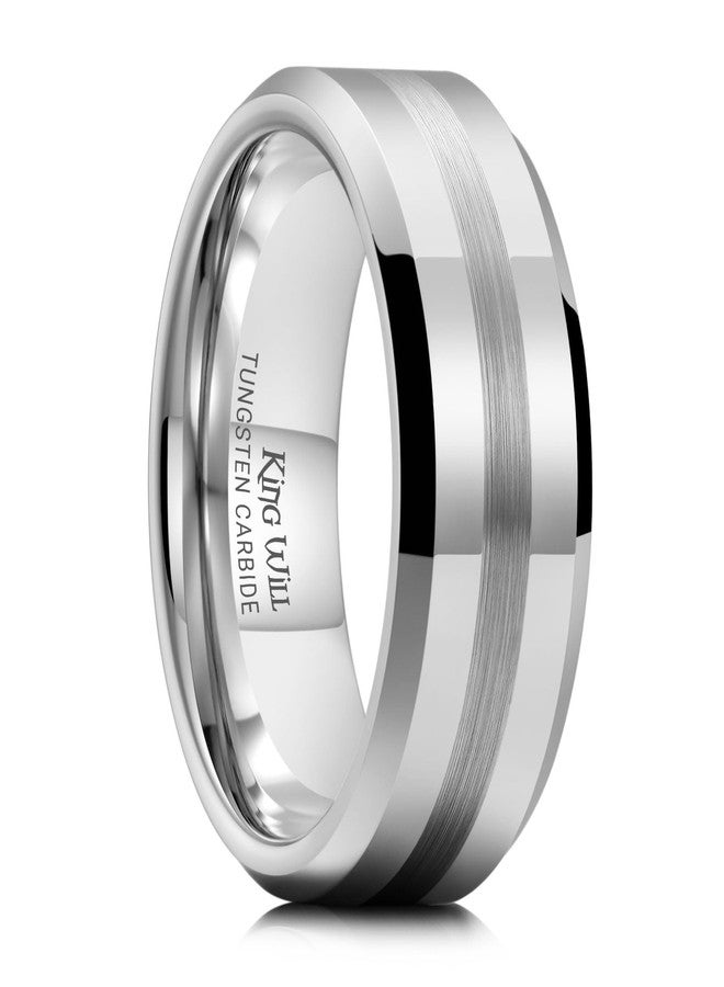 King Will 8mm Silver Tungsten Carbide Ring for Men Wedding Band Matte Brushed Polish Finish - Image 1