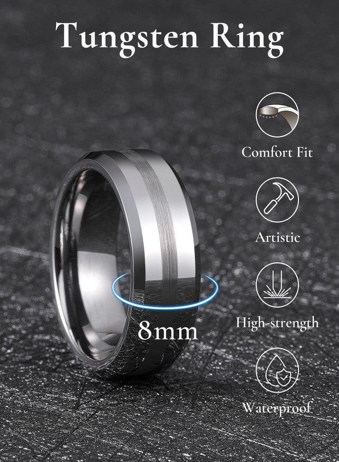 King Will 8mm Silver Tungsten Carbide Ring for Men Wedding Band Matte Brushed Polish Finish - Image 2