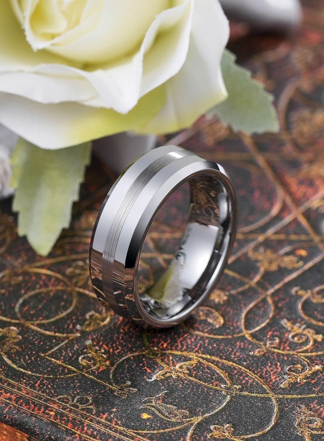 King Will 8mm Silver Tungsten Carbide Ring for Men Wedding Band Matte Brushed Polish Finish - Image 3