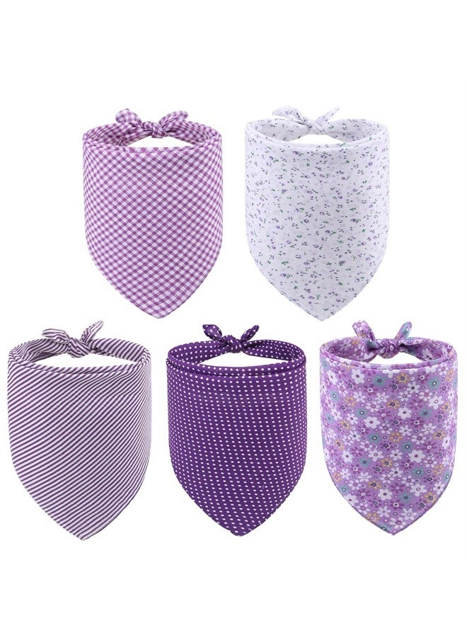 PAWCHIE Dog Bandanas Pet Scarves for Girl Boy - 5 Pack Reversible Kerchief Triangle Bibs Decoration Accessories, Floral Dog Bandana, Adjustable Soft Cute Square Bandana for Small Dogs Cats Pets  - Image 1