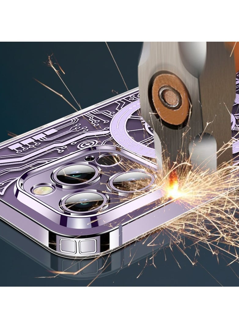 Color Fans MagSafe Magnetic Case for iPhone 14 Pro Punk Mechanical Transparent Purple Phone Case  - Image 4
