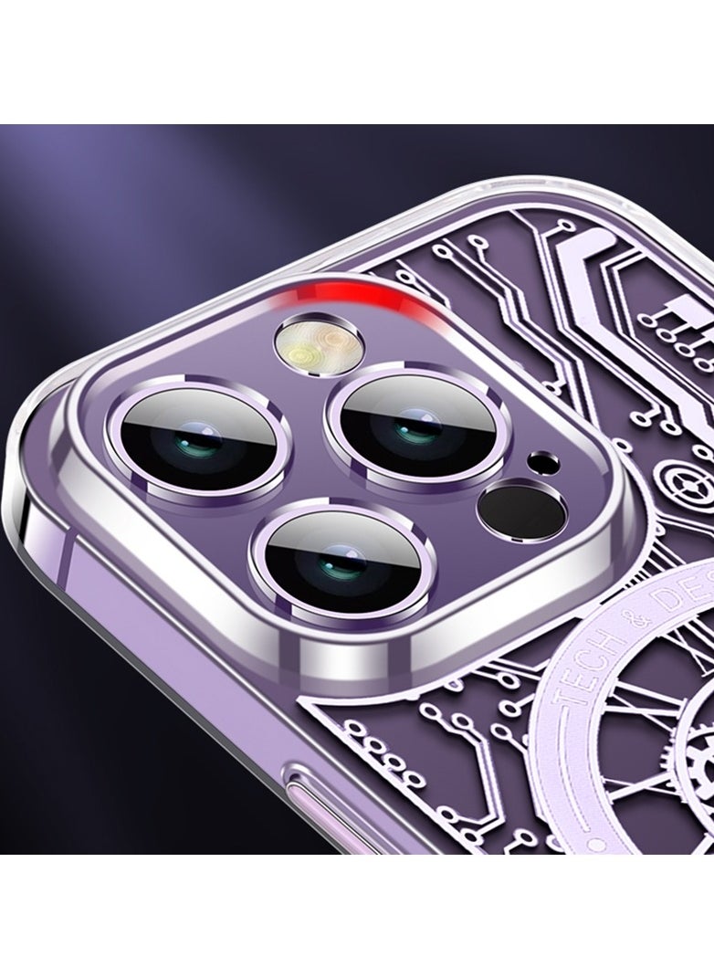 Color Fans MagSafe Magnetic Case for iPhone 14 Pro Punk Mechanical Transparent Purple Phone Case  - Image 2