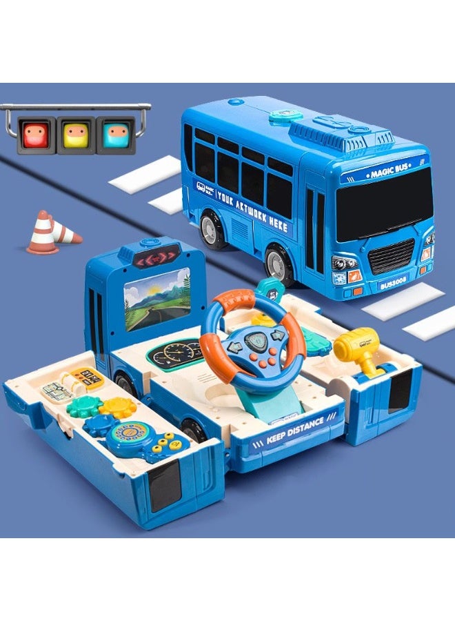 School Bus Toy with Sound and Light Simulation Steering Wheel Gear Toy Musical School Bus Toy for Toddler, Educational Bus Driving Toy Multifunction Preschool Gift Children Boy Girl Toy  - Image 3