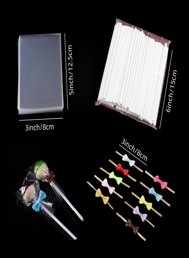 Dodxiaobeul 200 Set 6 Inch Cake Pop Sticks and Cake Pop Bags with Ties, Set Including Lolipop Sticks,Cellophane Candy Bags and Color Twist Ties,For Wedding Party Birthday CandiesLollipops Gift - Image 3