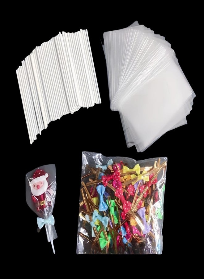 Dodxiaobeul 200 Set 6 Inch Cake Pop Sticks and Cake Pop Bags with Ties, Set Including Lolipop Sticks,Cellophane Candy Bags and Color Twist Ties,For Wedding Party Birthday CandiesLollipops Gift - Image 1