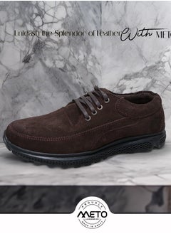 Meto Brown suede casual shoe with genuine leather lace-up and black toe sole  - Image 1