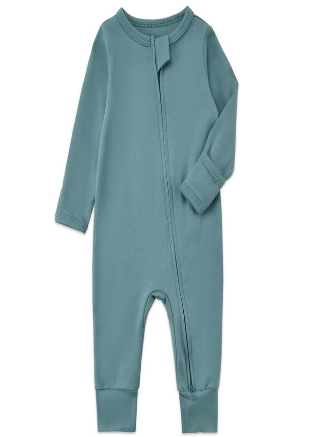 Aablexema 3-Pack Organic Cotton Baby Footless Pajamas with Mitten Cuffs, 2-Way Zipper Romper Sleepers(Camel/Coffee/Green,12-18m) - Image 3