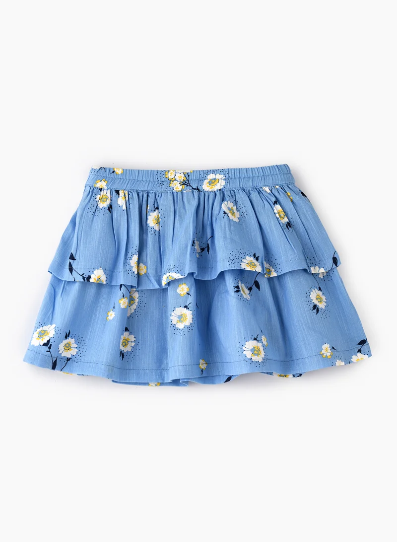 Jelliene Girls' Blue Floral Print Skirt