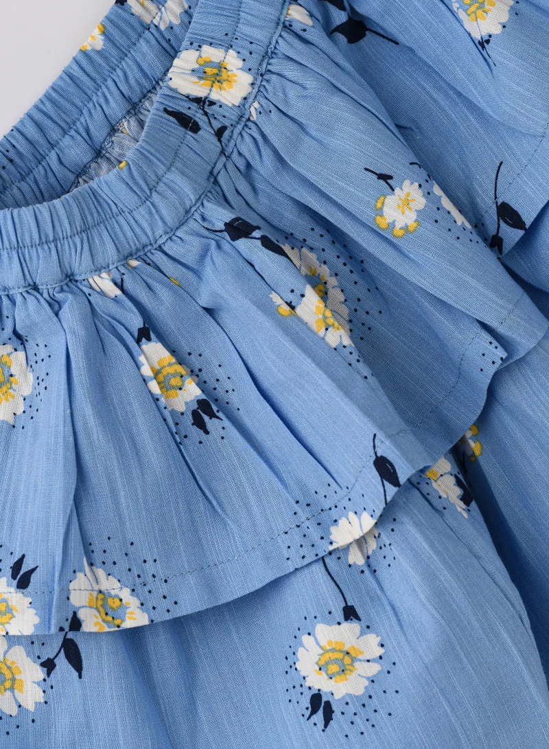 Jelliene Girls' Blue Floral Print Skirt