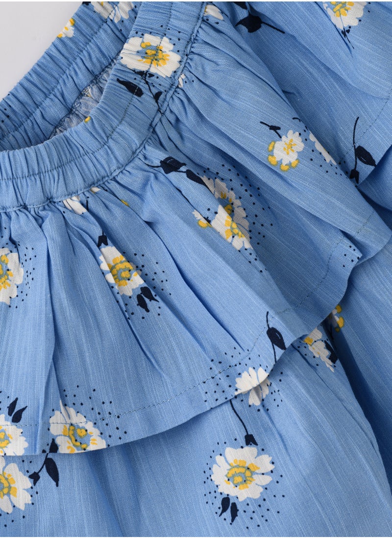 Jelliene Girls' Blue Floral Print Skirt  - Image 3