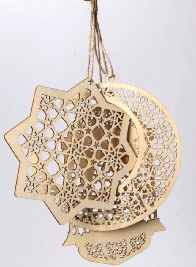 نيبمينينت طقم لفوانيس مياويينا من الخشب بتصميم مجوف للتعليق مكون 3 قطع ذهبي وردي 7x5x2سم - Image 2