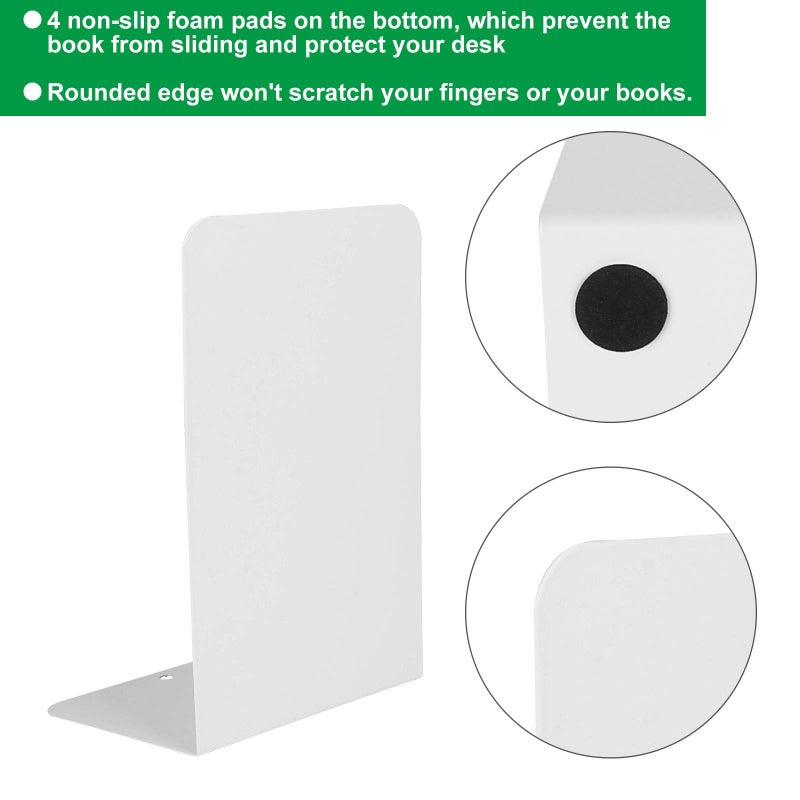 LISHINE 6 Pcs White Metal Bookends, Bookends for Shelves, Heavy Duty Book Ends to Hold Books, Book Stopper for Shelves, Heavy Books, Decorative, Home, Office, Kids1 - Image 3