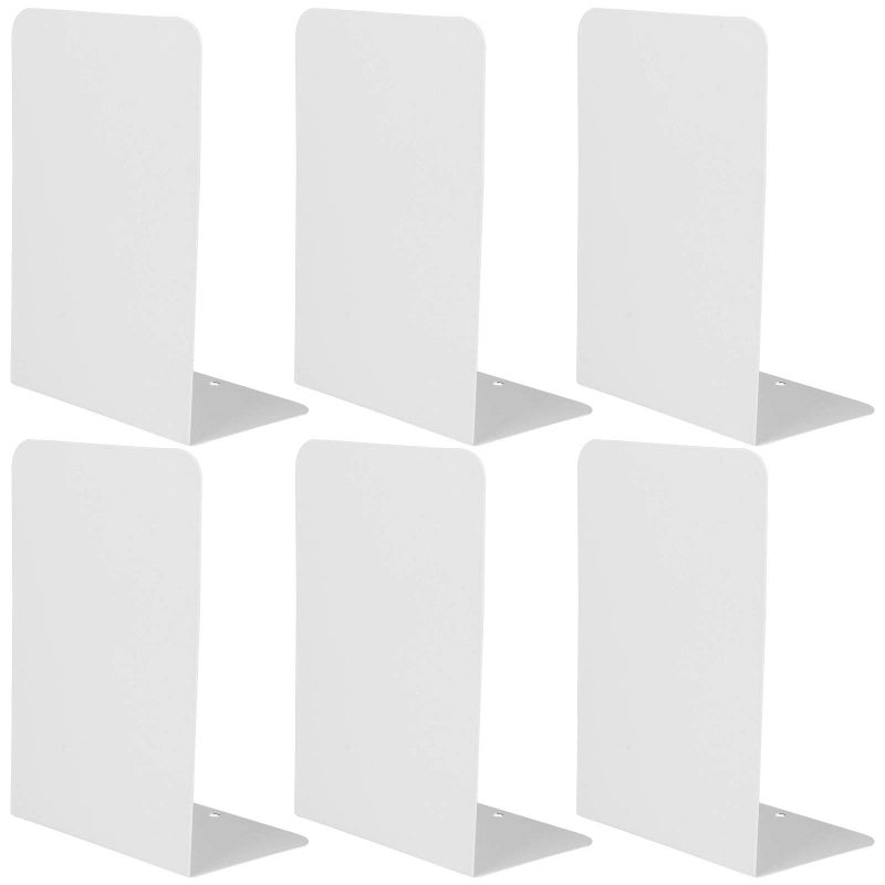 LISHINE 6 Pcs White Metal Bookends, Bookends for Shelves, Heavy Duty Book Ends to Hold Books, Book Stopper for Shelves, Heavy Books, Decorative, Home, Office, Kids1 - Image 1