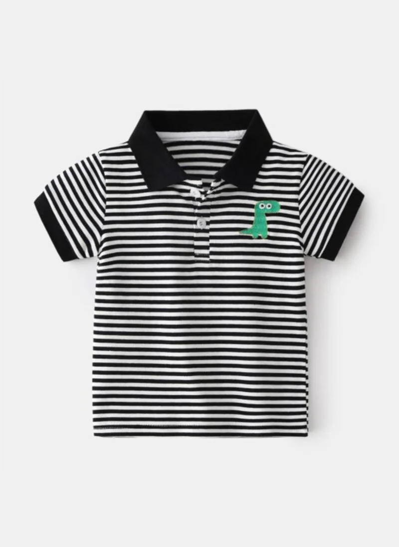 YUNIQEE White Striped Pattern Polo Collar T-shirt