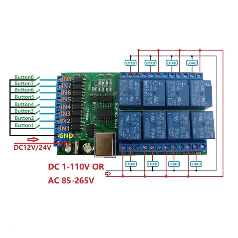 DC 12V 24V 8ch USB Serial Port Relay Optically Isolated IO Module UART RS232 Switch Board CH340 for WIN10 WIN7(DC 24V) - Image 3