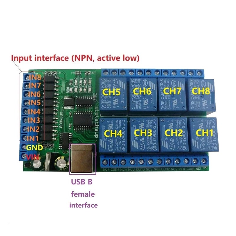 DC 12V 24V 8ch USB Serial Port Relay Optically Isolated IO Module UART RS232 Switch Board CH340 for WIN10 WIN7(DC 24V) - Image 4