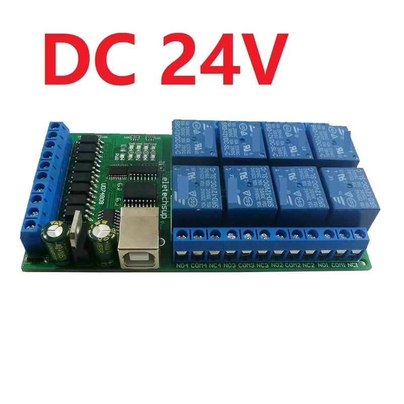 DC 12V 24V 8ch USB Serial Port Relay Optically Isolated IO Module UART RS232 Switch Board CH340 for WIN10 WIN7(DC 24V) - Image 2