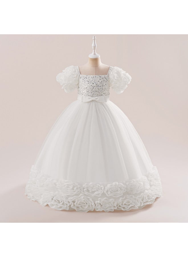 Children's Dress Princess Dress Girl's Sequin Flower Bud Dress Long Dress Host Performance Dress Flower Girl Wedding Dress