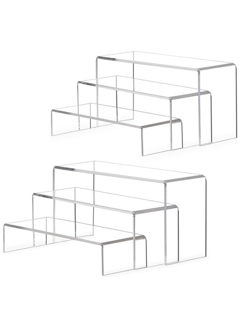 6 pcs Clear Acrylic Showcase Display Risers Dessert and Cupcake Stand Risers for party event shoe Riser Display Organizer Cosmetics Display Riser