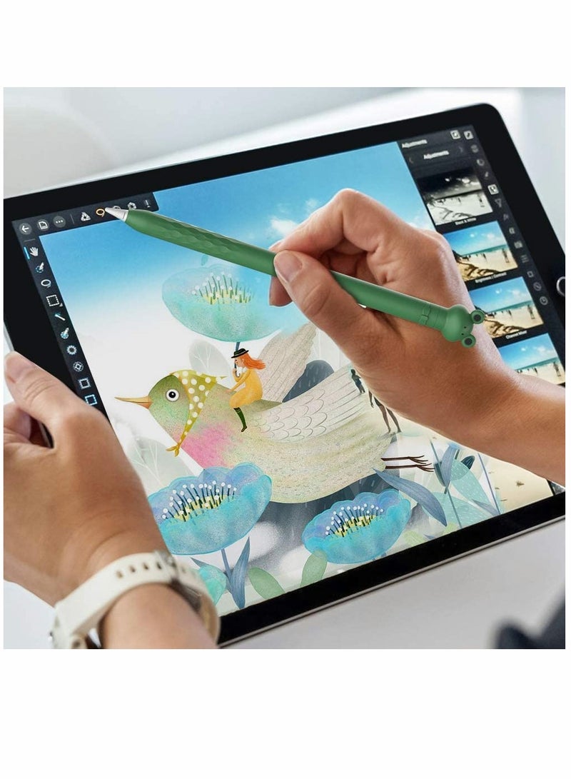 SYOSI Pencil Case, Cute Cartoon Soft, Silicone Sleeve Cover Accessories, for Apple Pencil 1st Generation(Green Frog) - Image 5